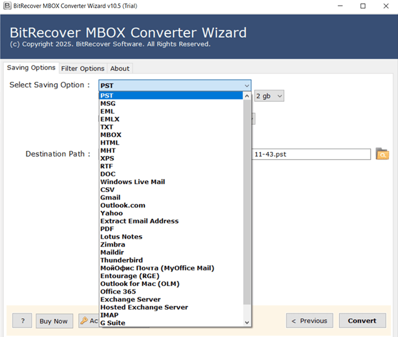 MBOX Email Converter Saving Options